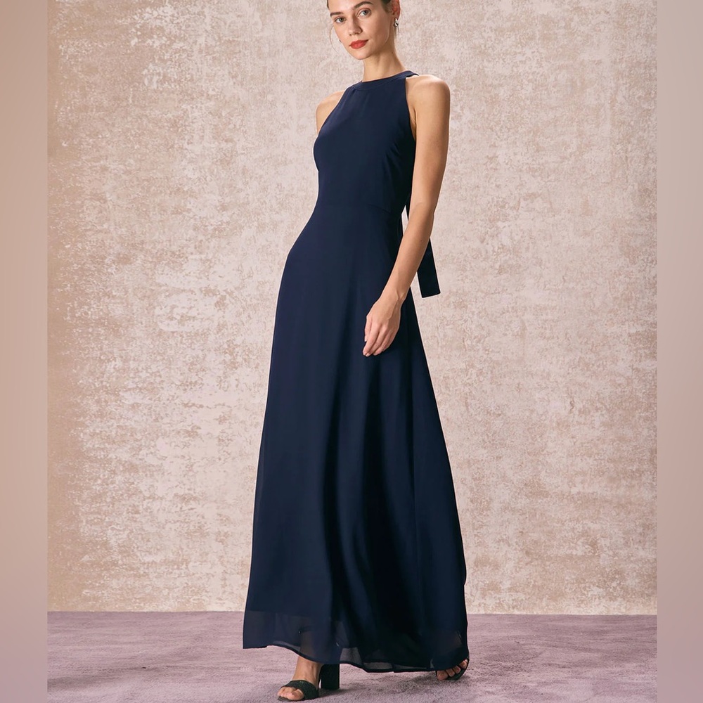 Rihoas Navy Halter Bowknot Back Maxi Dress